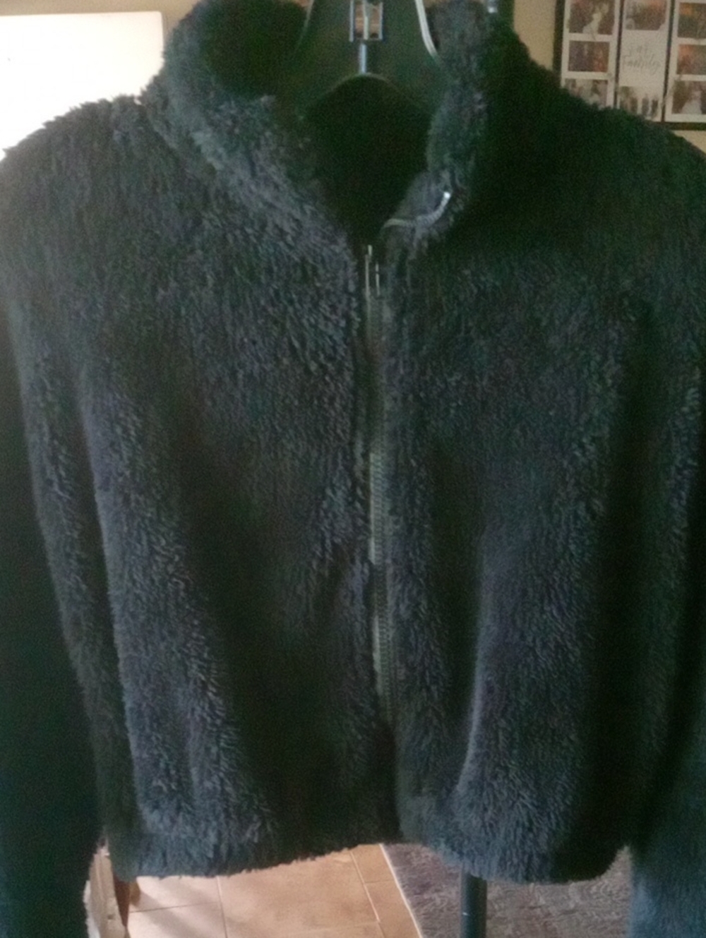 Women Black Fleece Zip-Up Jacket Brand Shein Size Medium